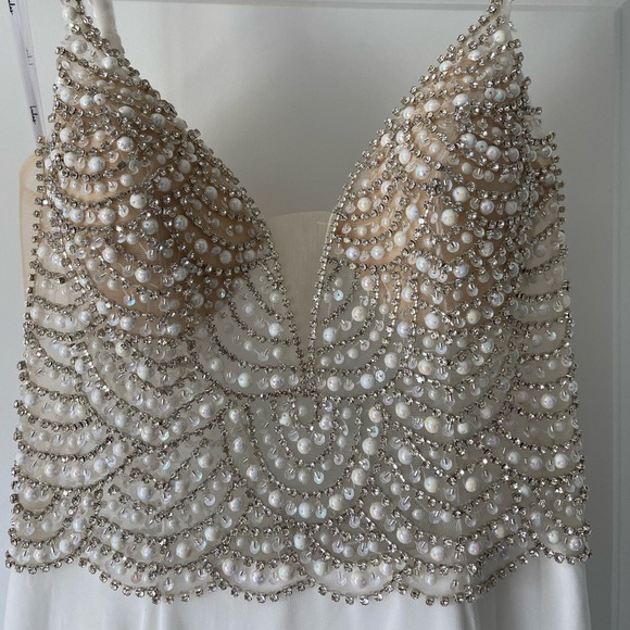 NEW Lulu’s White Beaded Rhinestone Maxi Bridal Dress - Picture 6 of 10